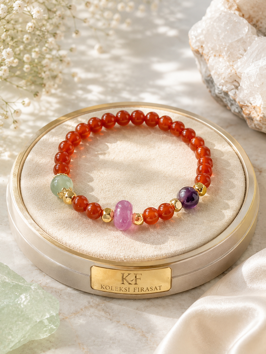 CINTA EMPAT WARNA Carnelian · Prehnite · Kunzite · Amethyst