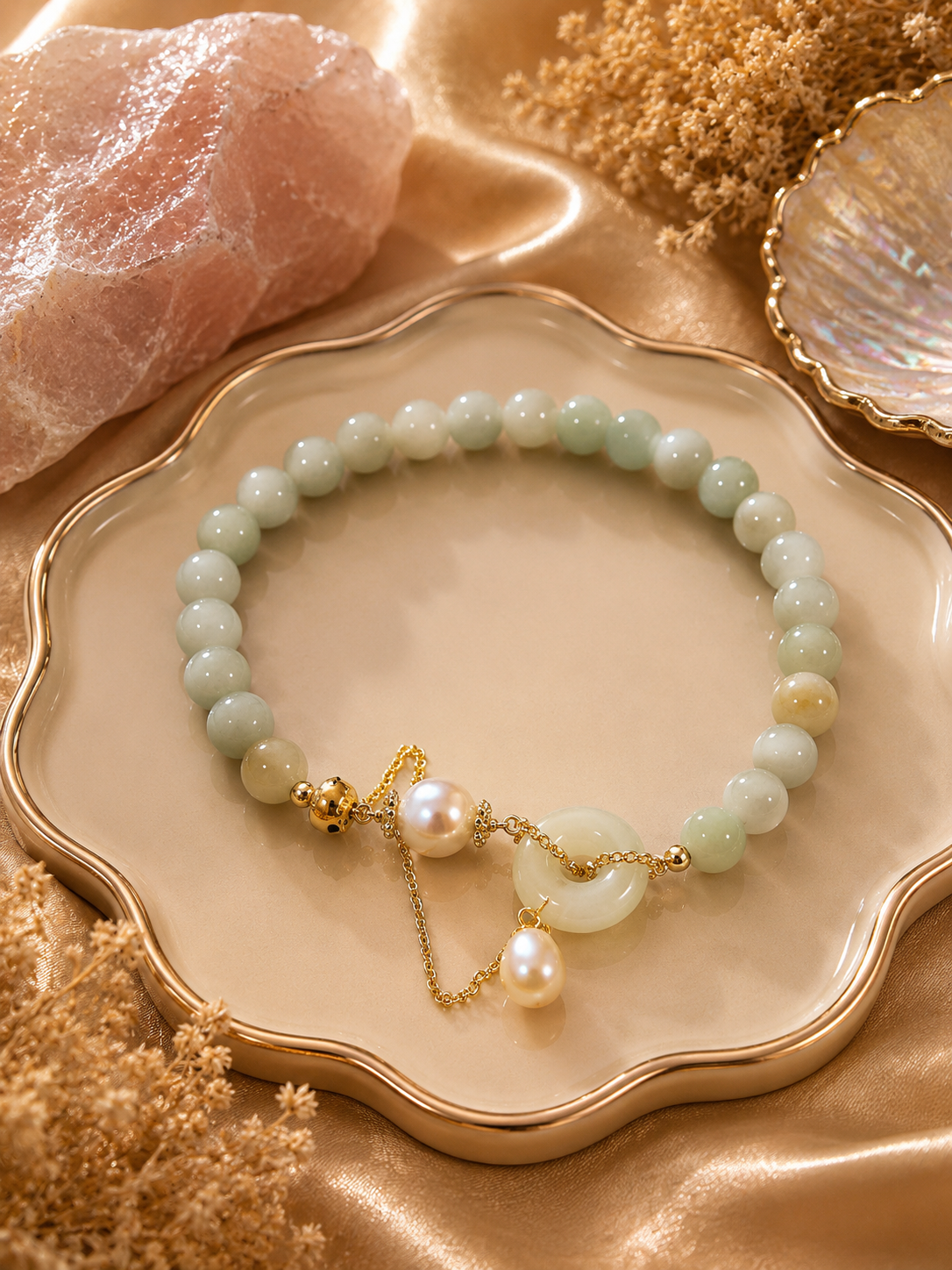 GIOK RUYI Green Jade · Freshwater Pearl